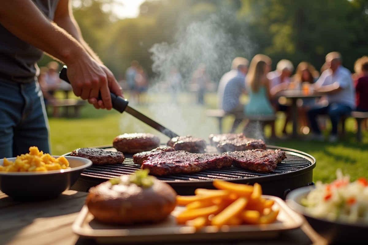 Barbecue en plein air avec grill et repas d