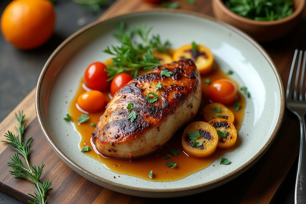 Canard de canard avec légumes grillés et herbes fraîches