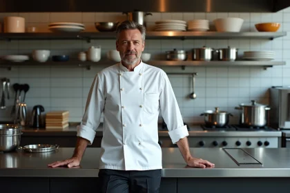 Chef professionnel en cuisine moderne et organisée