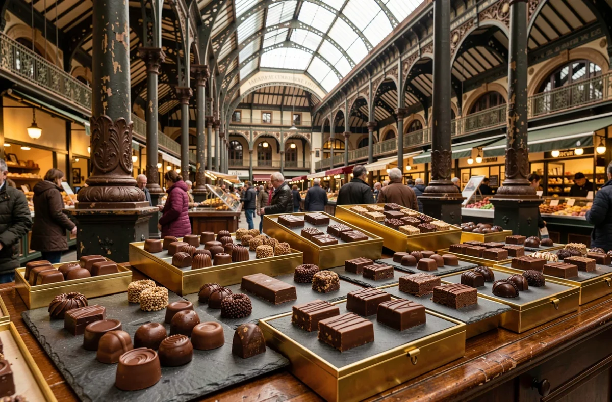 Assortiment de chocolats et pralines de la Chocolaterie Sève aux Halles de Lyon Paul Bocuse