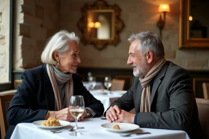 Couple élégant dégustant un repas dans un restaurant à Lille
