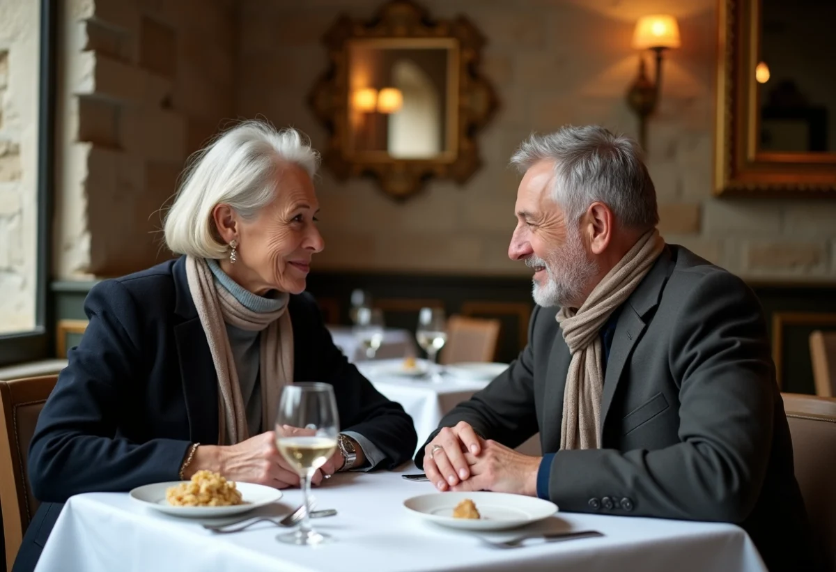 Couple élégant dégustant un repas dans un restaurant à Lille