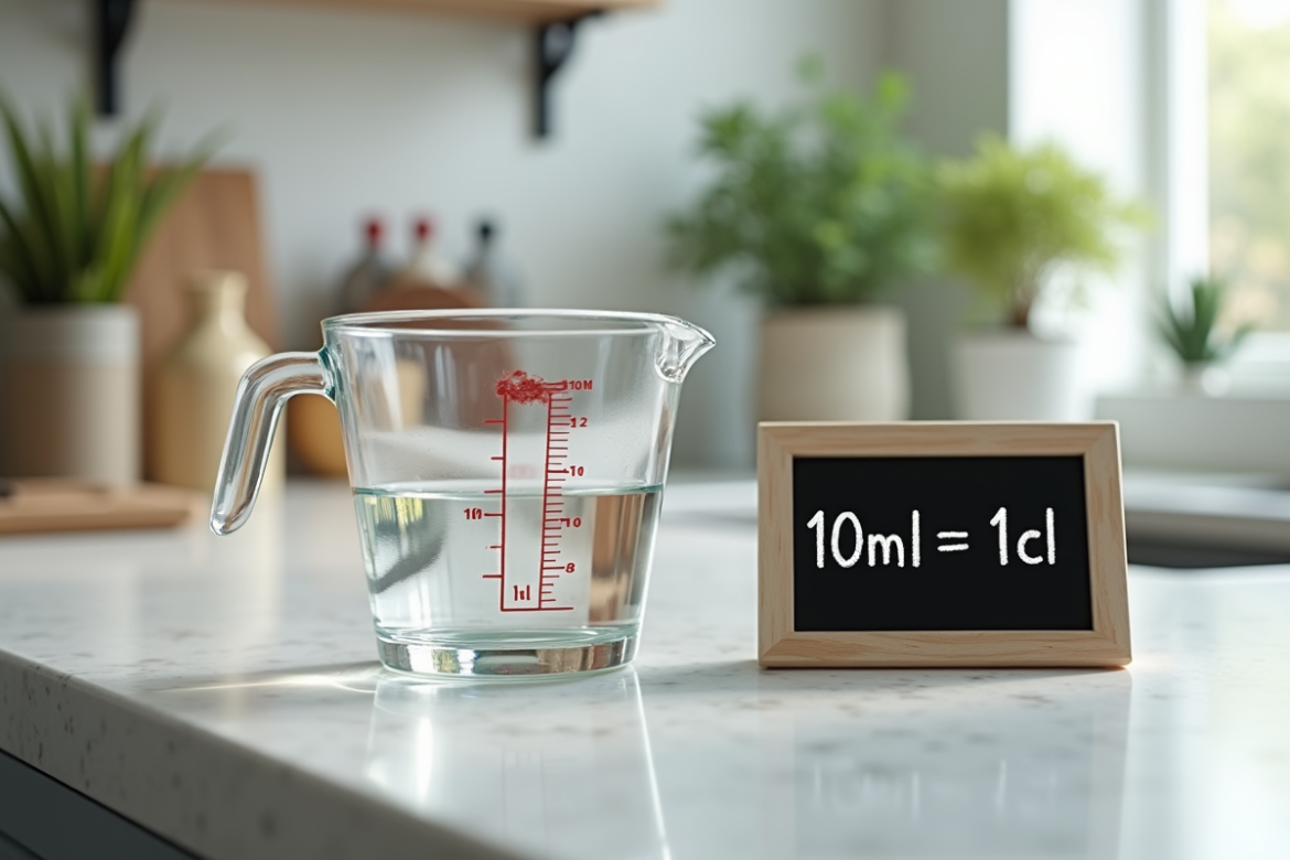 Cuisine moderne avec verre de mesure de 10 ml d'eau