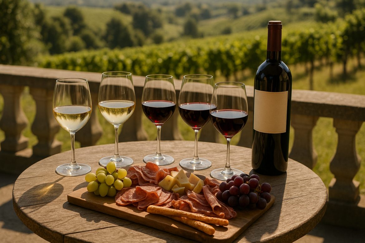Photo de dégustation de vin en plein air sur une terrasse ensoleillée