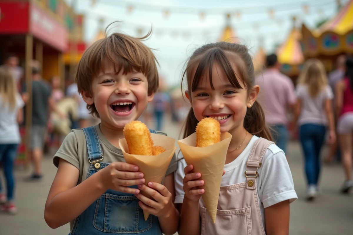 Enfants riant partageant des beignets de banane à la fête