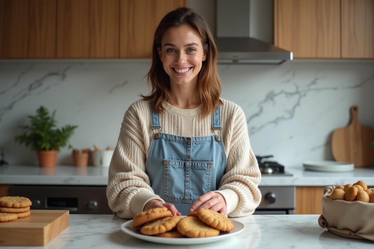 Femme souriante préparant des cookies maison dans la cuisine