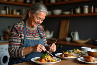 Femme Maori préparant un repas traditionnel dans la cuisine