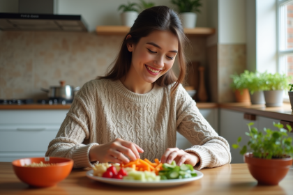 Femme souriante préparant des snacks sains dans la cuisine