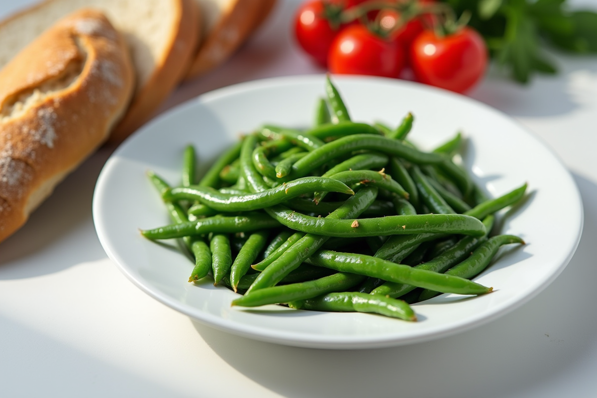 Haricots verts en conserve avec pain et tomates
