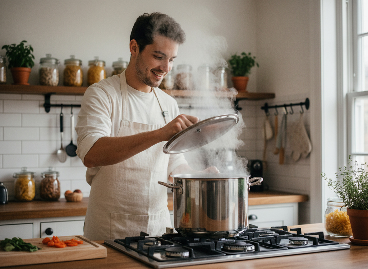 Jeune homme soulevant le couvercle d