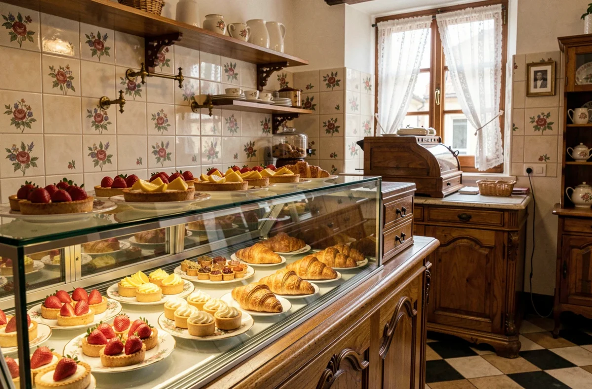 Vitrine de tartes aux fruits et viennoiseries artisanales de La Gâterie, pâtisserie à Vienne