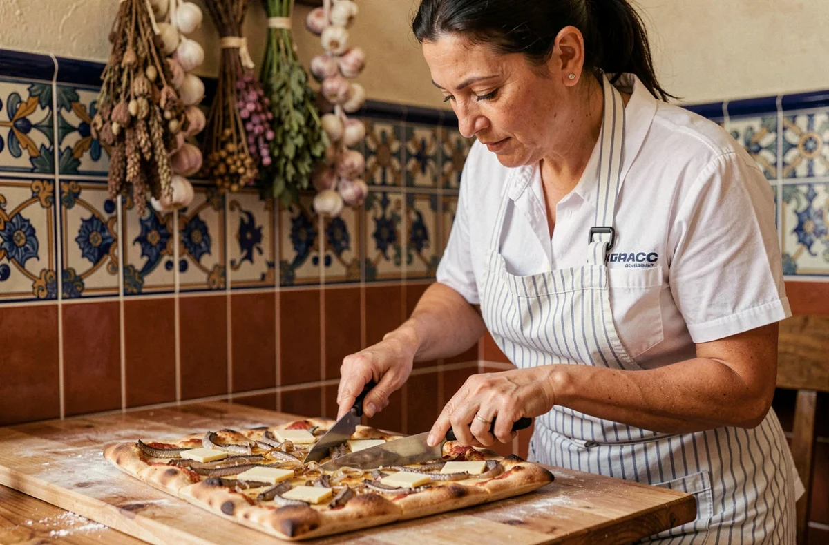Pizza sicilienne traditionnelle découpée en carré chez Origano à Lille, avec garnitures authentiques