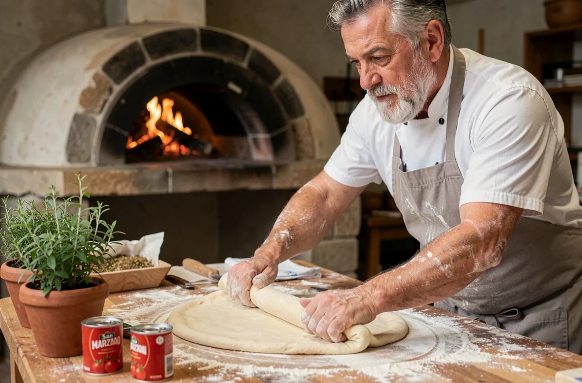 Pizzaiolo artisan pétrissant la pâte à la main chez Papa Rafaele à Lille