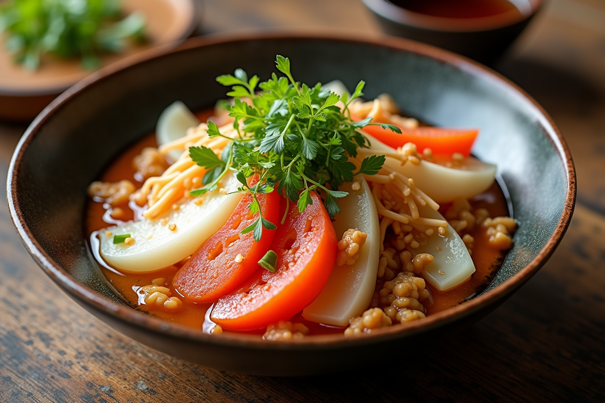 Plat japonais coloré avec daikon et légumes variés