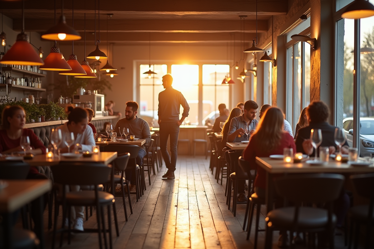 Intérieur chaleureux d un restaurant à Rennes avec clients souriants