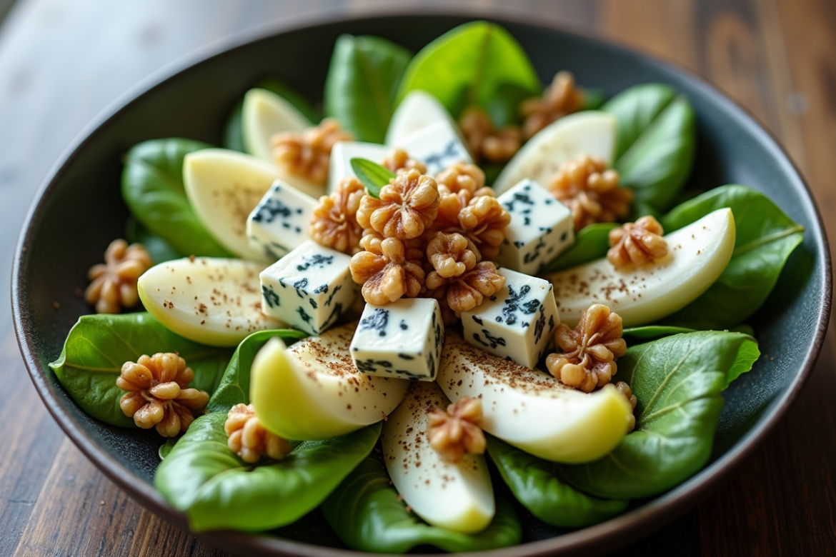 Salade d'endives fraîches avec noix et bleu