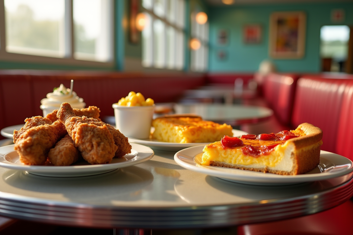 Table de diner américain avec plats régionaux célèbres