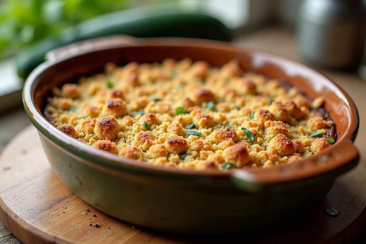 Tarte zucchini croustillante dans un plat rustique