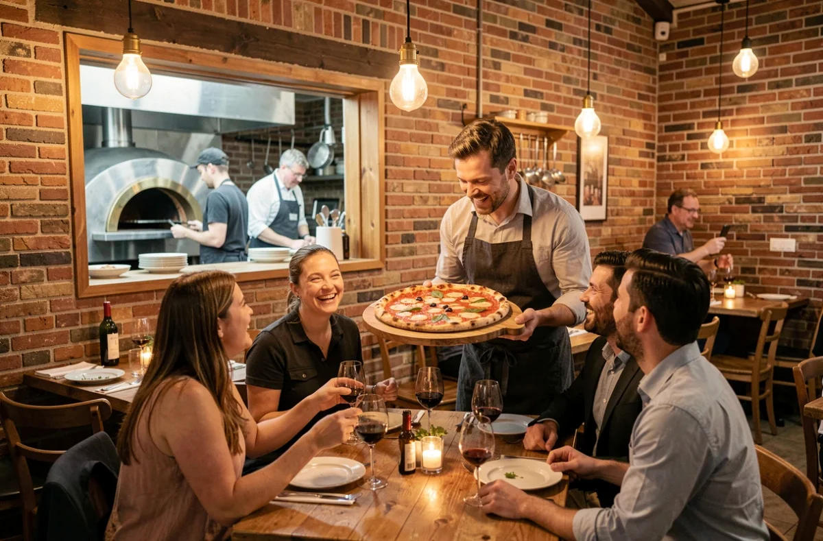Service du soir dans la salle de restaurant Tocca a Té à Roubaix, ambiance italienne chaleureuse